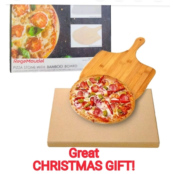 Rege Moudal Other - Pizza Stone for Oven and Grill, 1 5"x1 2" & Bamboo﻿ Pizza Board Durable and Safe